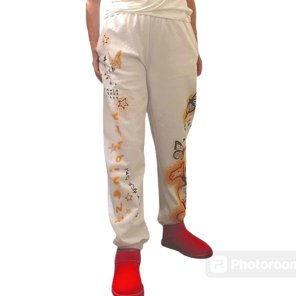 Disney Mickey Mouse Happiness Star Fleece Sweatpants sz M white - Picture 2 of 11